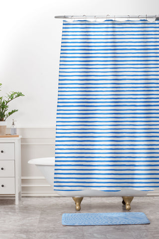 Ninola Design Marker stripes blue Shower Curtain And Mat