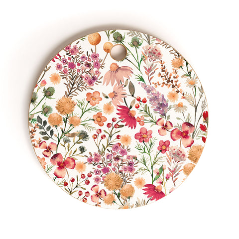 Ninola Design Meadow Perennial Botanical Red Cutting Board Round