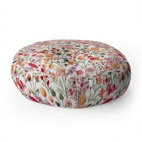 Ninola Design Meadow Perennial Botanical Red Floor Pillow Round