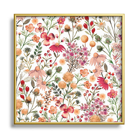 Ninola Design Meadow Perennial Botanical Red Square Metal Framed Art Print
