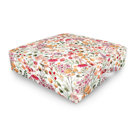 Ninola Design Meadow Perennial Botanical Red Outdoor Floor Cushion