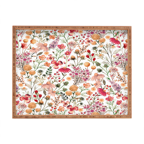 Ninola Design Meadow Perennial Botanical Red Rectangular Tray