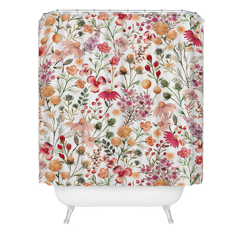 Ninola Design Meadow Perennial Botanical Red Shower Curtain
