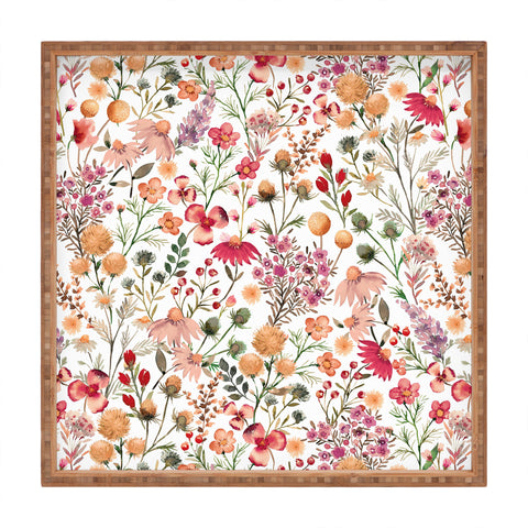 Ninola Design Meadow Perennial Botanical Red Square Tray