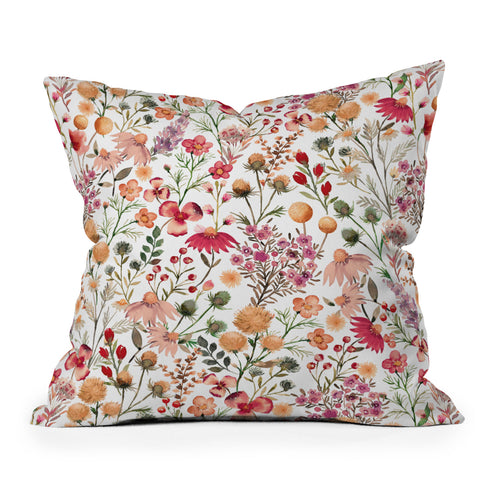 Ninola Design Meadow Perennial Botanical Red Throw Pillow