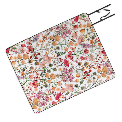 Ninola Design Meadow Perennial Botanical Red Picnic Blanket