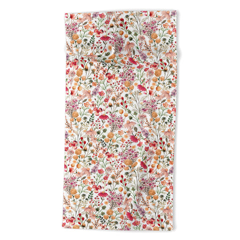 Ninola Design Meadow Perennial Botanical Red Beach Towel