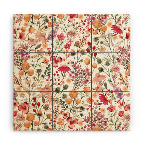 Ninola Design Meadow Perennial Botanical Red Wood Wall Mural