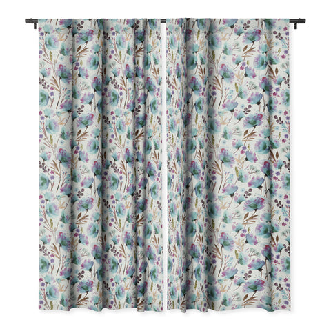 Ninola Design Meadow Poppies Perennial Blue Blackout Window Curtain