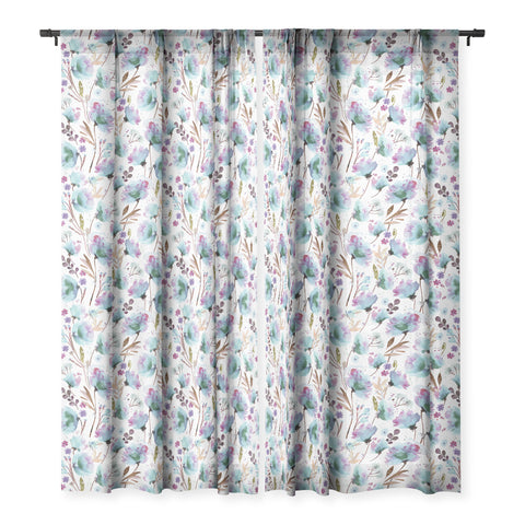 Ninola Design Meadow Poppies Perennial Blue Sheer Window Curtain