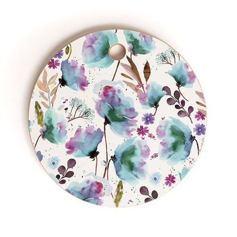 Ninola Design Meadow Poppies Perennial Blue Cutting Board Round