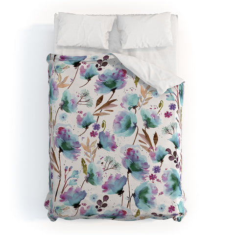 Ninola Design Meadow Poppies Perennial Blue Duvet Cover