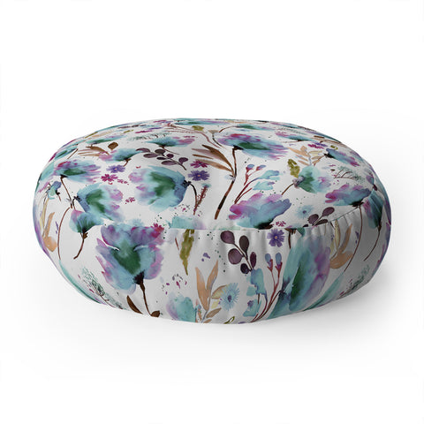Ninola Design Meadow Poppies Perennial Blue Floor Pillow Round