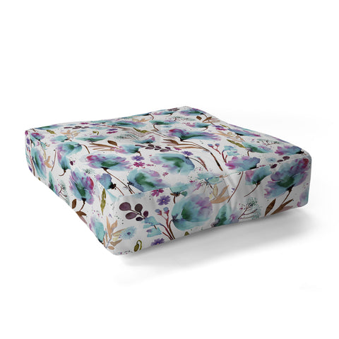 Ninola Design Meadow Poppies Perennial Blue Floor Pillow Square