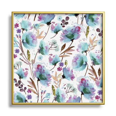 Ninola Design Meadow Poppies Perennial Blue Square Metal Framed Art Print