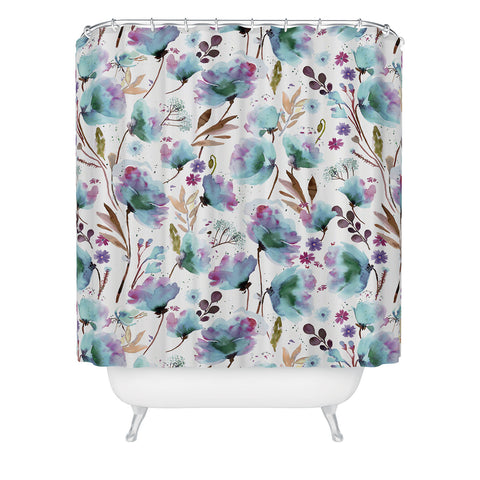 Ninola Design Meadow Poppies Perennial Blue Shower Curtain