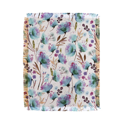Ninola Design Meadow Poppies Perennial Blue Throw Blanket