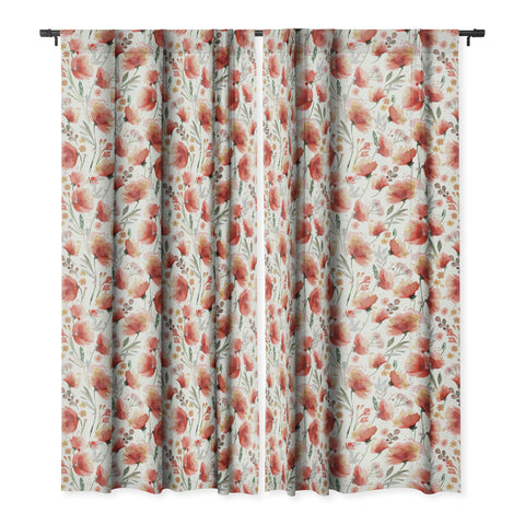 Ninola Design Meadow Poppies Perennial Red Blackout Window Curtain