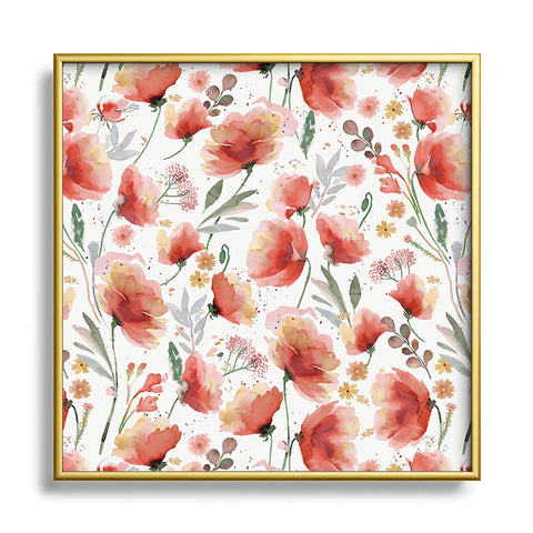 Ninola Design Meadow Poppies Perennial Red Square Metal Framed Art Print