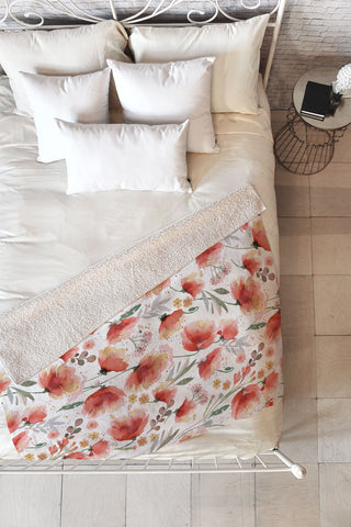Ninola Design Meadow Poppies Perennial Red Fleece Throw Blanket
