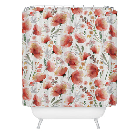 Ninola Design Meadow Poppies Perennial Red Shower Curtain