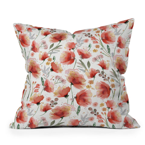 Ninola Design Meadow Poppies Perennial Red Outdoor Throw Pillow
