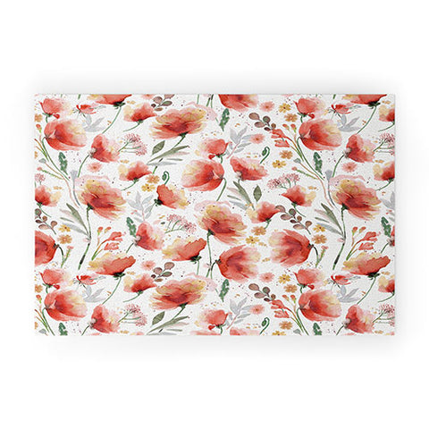 Ninola Design Meadow Poppies Perennial Red Welcome Mat
