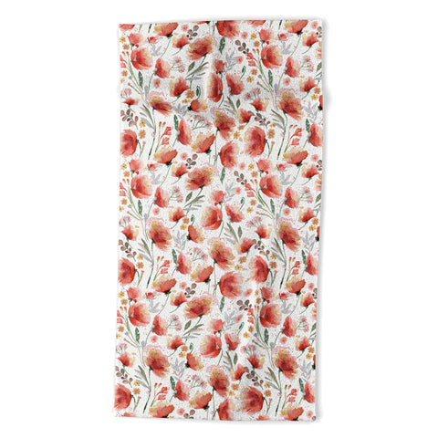 Ninola Design Meadow Poppies Perennial Red Beach Towel