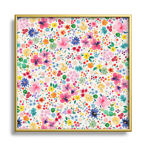 Ninola Design Millefleurs Cute Flowers Square Metal Framed Art Print