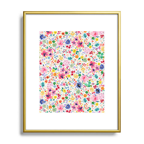 Ninola Design Millefleurs Cute Flowers Metal Framed Art Print