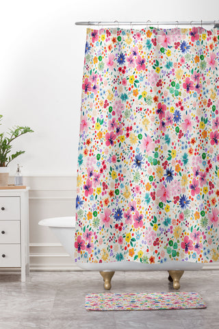 Ninola Design Millefleurs Cute Flowers Shower Curtain And Mat