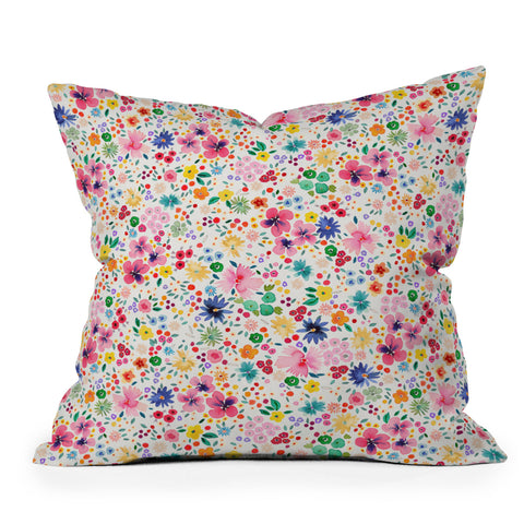 Ninola Design Millefleurs Cute Flowers Outdoor Throw Pillow