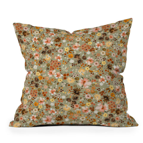 Ninola Design Millefleurs Fall Sage Green Outdoor Throw Pillow