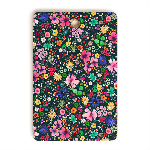Ninola Design Millefleurs Multicolor Black Cutting Board Rectangle