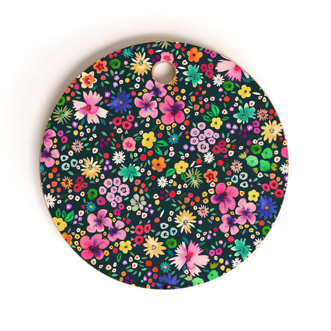 Ninola Design Millefleurs Multicolor Black Cutting Board Round