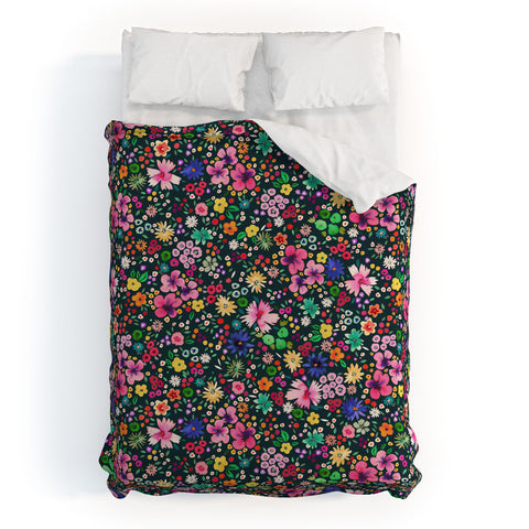 Ninola Design Millefleurs Multicolor Black Duvet Cover