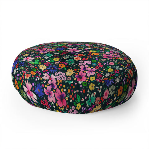 Ninola Design Millefleurs Multicolor Black Floor Pillow Round