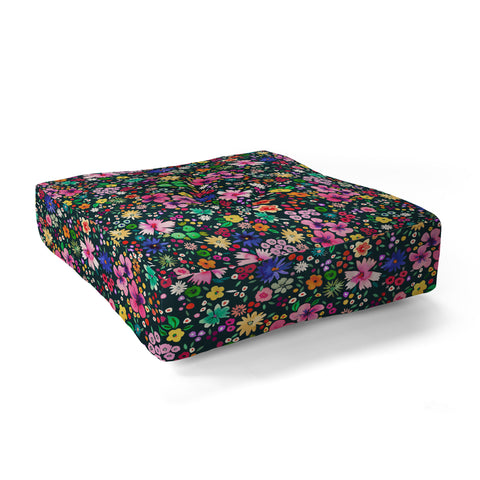 Ninola Design Millefleurs Multicolor Black Floor Pillow Square