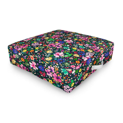 Ninola Design Millefleurs Multicolor Black Outdoor Floor Cushion
