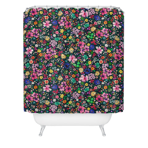 Ninola Design Millefleurs Multicolor Black Shower Curtain