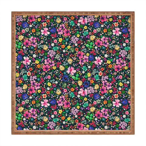 Ninola Design Millefleurs Multicolor Black Square Tray