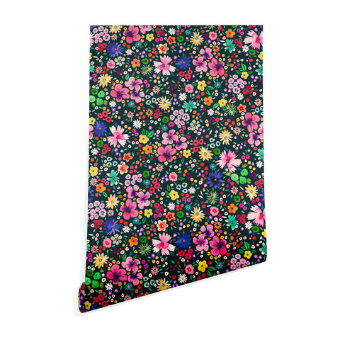 Ninola Design Millefleurs Multicolor Black Wallpaper