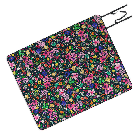 Ninola Design Millefleurs Multicolor Black Picnic Blanket