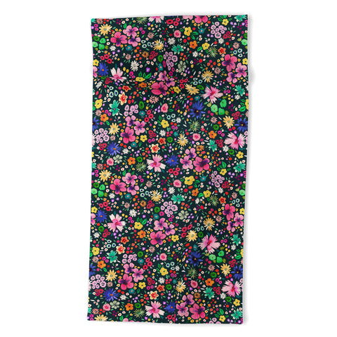 Ninola Design Millefleurs Multicolor Black Beach Towel