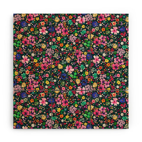 Ninola Design Millefleurs Multicolor Black Wood Wall Mural