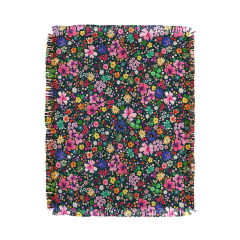 Ninola Design Millefleurs Multicolor Black Throw Blanket