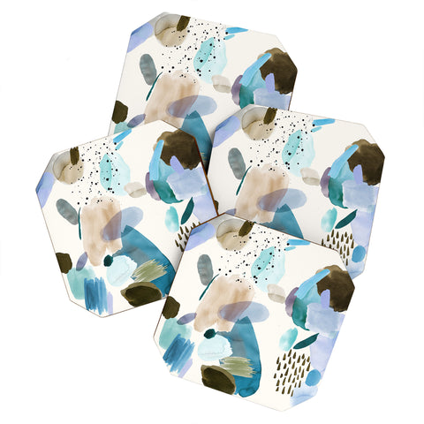 Ninola Design Mineral Abstract Blue Sea Coaster Set