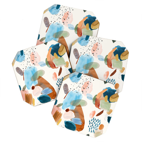 Ninola Design Mineral Abstract Gold Blue Coaster Set