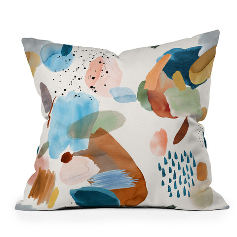 Ninola Design Mineral Abstract Gold Blue Outdoor Throw Pillow