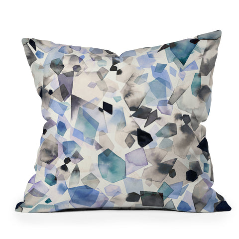 Ninola Design Mineral Crystals Gems Blue Outdoor Throw Pillow